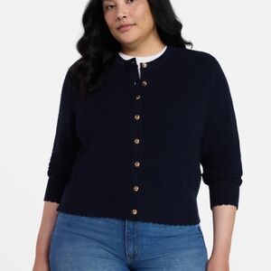 Time & Tru Blue Twilight Textured Knit Cardigan Sweater Gold Button Front XXXL